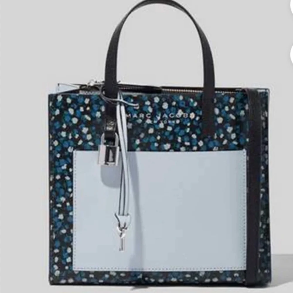 Marc Jacobs Mini Grind Printed Leather Tote H007L01FA21 Blue Mirage Multi